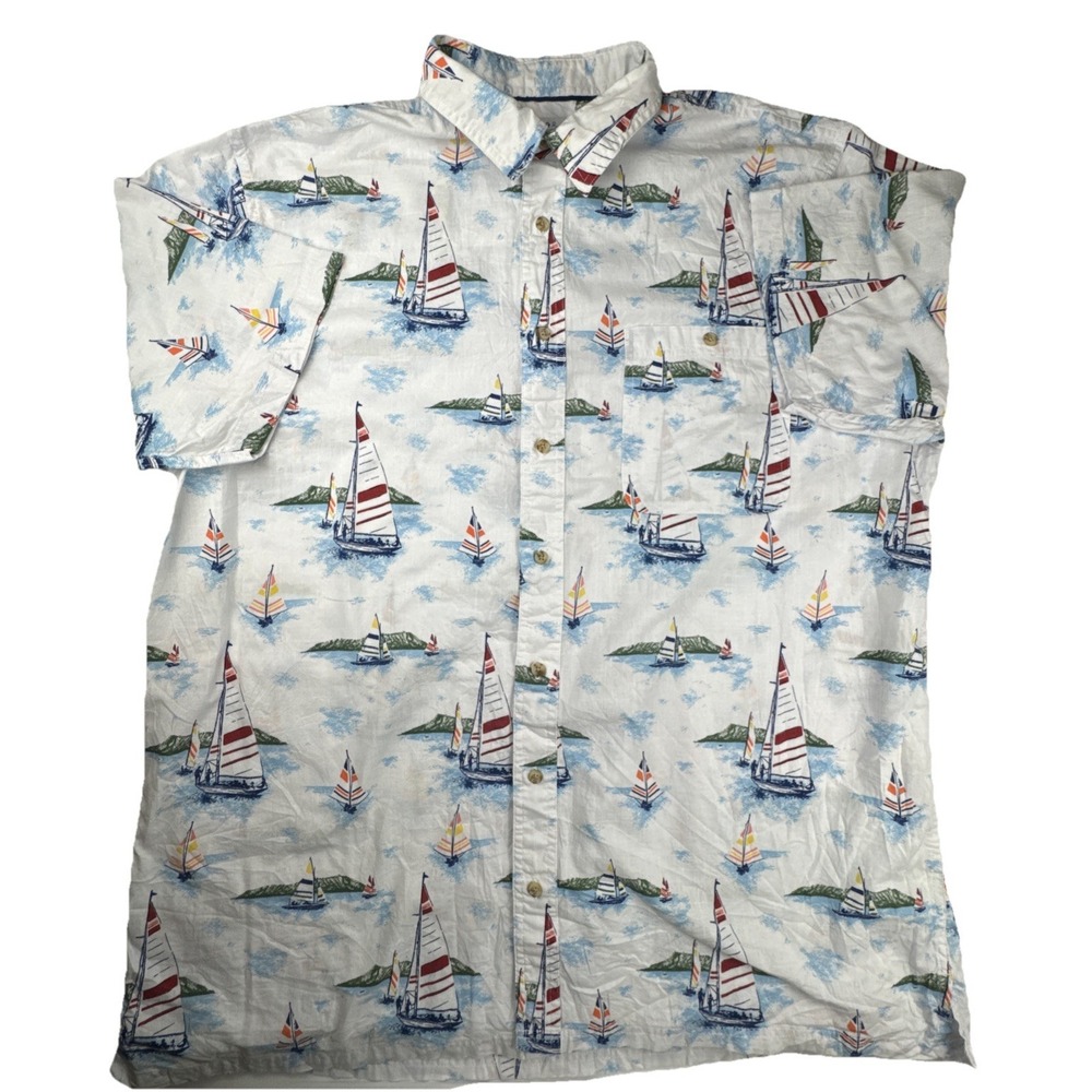 Croft & Barrow Mens Shirt XXL Tall Cotton Sailboat Nautical Coastal Button Down